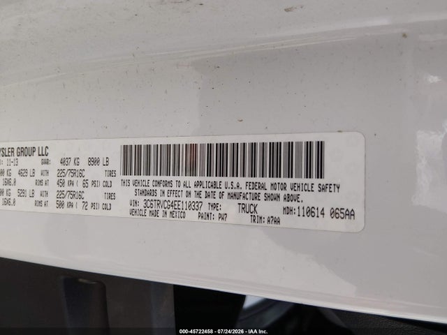 45722458 :رقم المزاد ، 3C6TRVCG4EE110337 vin ، 2014 Ram Promaster 2500 High Roof مزاد بيع
