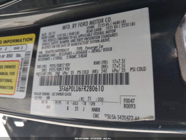 Ford Fusion Hybrid Se 2015 3FA6P0LU6FR280610 Image 9