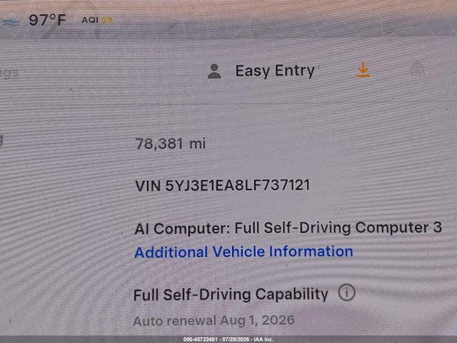 Продаж на аукціоні авто 2020 Tesla Model 3 Standard Range Plus Rear-wheel Drive/standard Range Rear-wheel Drive, vin: 5YJ3E1EA8LF737121, номер лоту: 45722481