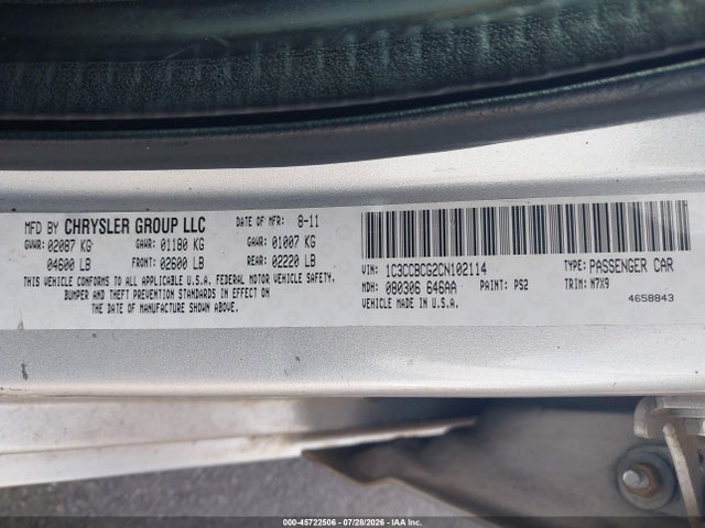 45722506 :رقم المزاد ، 1C3CCBCG2CN102114 vin ، 2012 Chrysler 200 Limited مزاد بيع