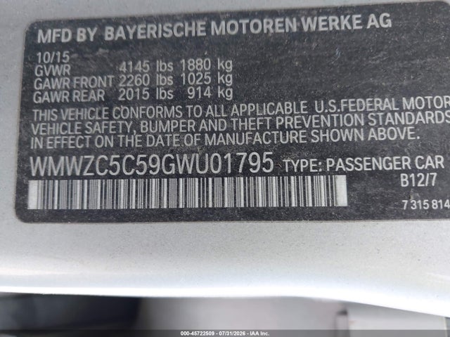 Продажа на аукционе авто 2016 Mini Countryman Cooper S, vin: WMWZC5C59GWU01795, номер лота: 45722509