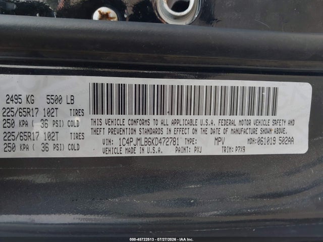 Продажа на аукционе авто 2019 Jeep Cherokee Latitude Plus 4x4, vin: 1C4PJMLB6KD472781, номер лота: 45722513