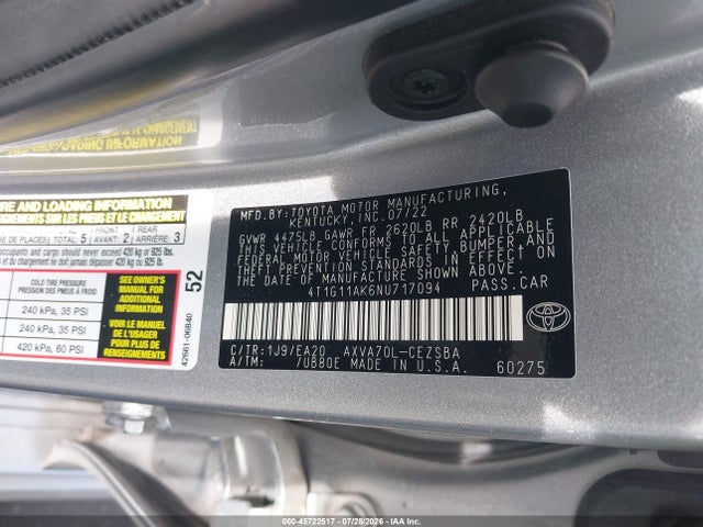 4T1G11AK6NU717094 Toyota CAMRY SE