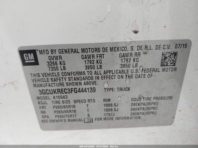 3GCUKREC3FG444139 Chevrolet Silverado 1500 Lt