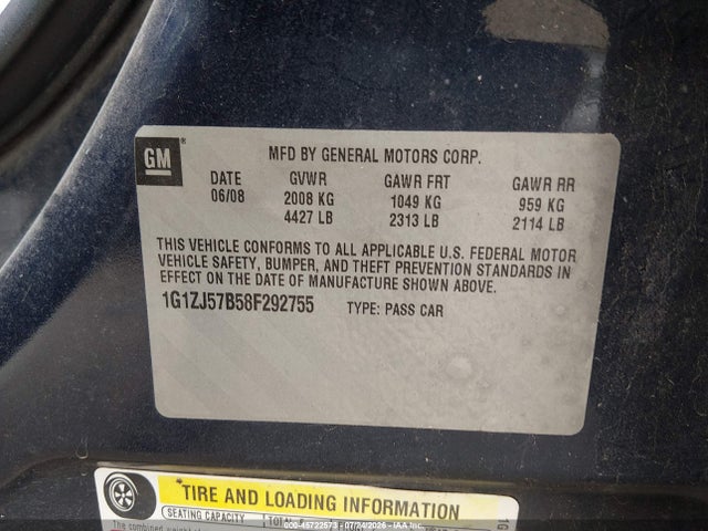 45722573 :رقم المزاد ، 1G1ZJ57B58F292755 vin ، 2008 Chevrolet Malibu Lt W/2lt مزاد بيع