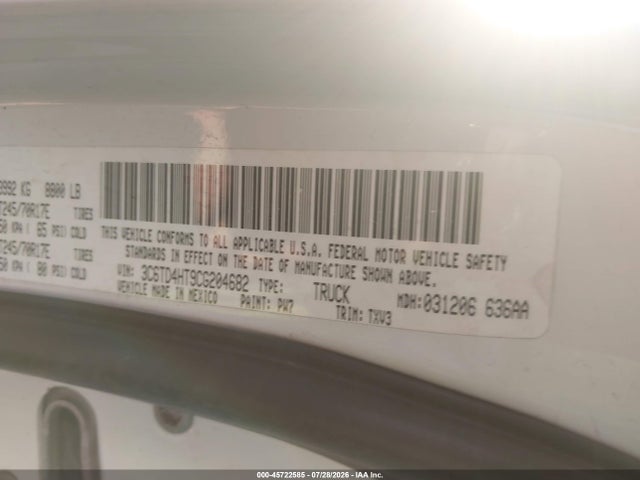 45722585 :رقم المزاد ، 3C6TD4HT9CG204682 vin ، 2012 Ram 2500 St مزاد بيع