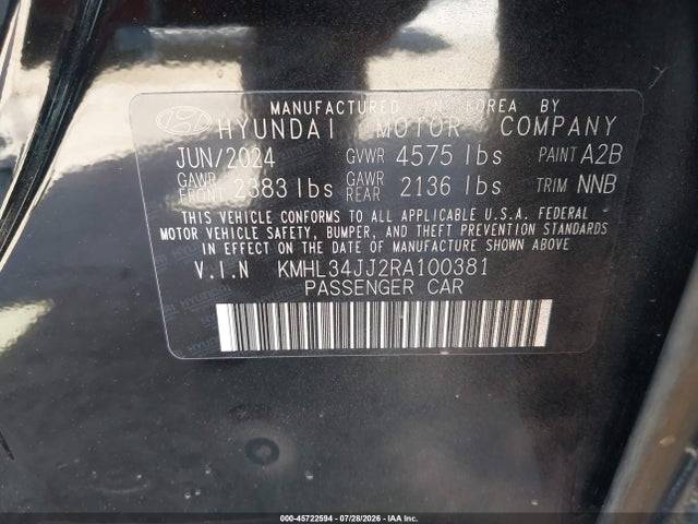 Продажа на аукционе авто 2024 Hyundai Sonata Hybrid Sel, vin: KMHL34JJ2RA100381, номер лота: 45722594