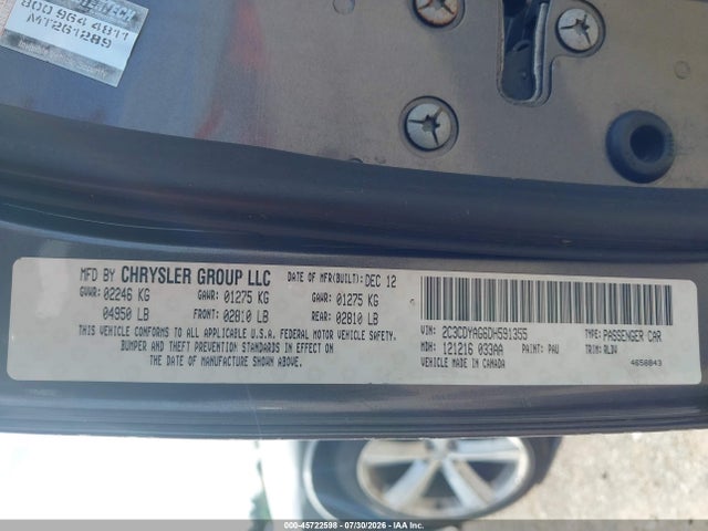 45722598 :رقم المزاد ، 2C3CDYAG6DH591355 vin ، 2013 Dodge Challenger Sxt Plus مزاد بيع