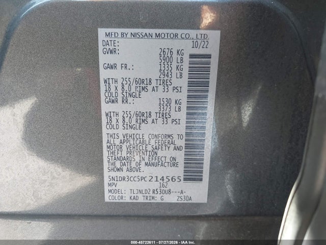 Продажа на аукционе авто 2023 Nissan Pathfinder Sl 4wd, vin: 5N1DR3CC5PC214565, номер лота: 45722611