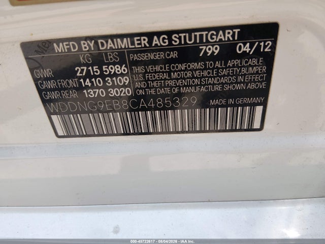 Aukcja sprzedaży 2012 Mercedes-benz S 550 4matic, vin: WDDNG9EB8CA485329, numer aukcji: 45722617