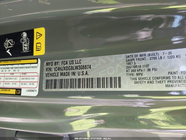 1C4HJXDG8LW308874 Jeep Wrangler Unlimited Sport Altitude 4x4