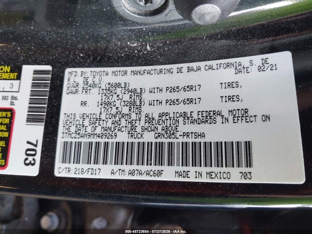 3TMCZ5AN9MM409269 Toyota Tacoma Trd Sport