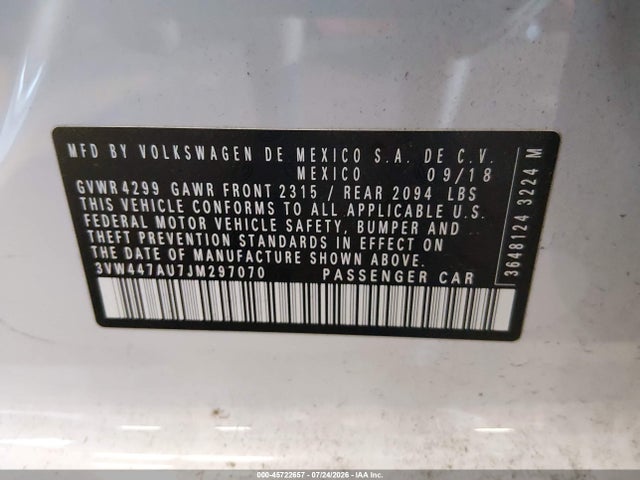Aukcja sprzedaży 2018 Volkswagen Golf Gti 2.0t Autobahn/2.0t S/2.0t Se, vin: 3VW447AU7JM297070, numer aukcji: 45722657