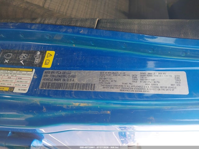 2022 Jeep Gladiator Altitude 4x4 მანქანა იყიდება აუქციონზე, vin: 1C6HJTAG9NL124987, აუქციონის ნომერი: 45722661