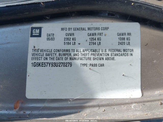 Aukcja sprzedaży 2003 Cadillac Deville Dhs, vin: 1G6KE57Y93U270279, numer aukcji: 45722675