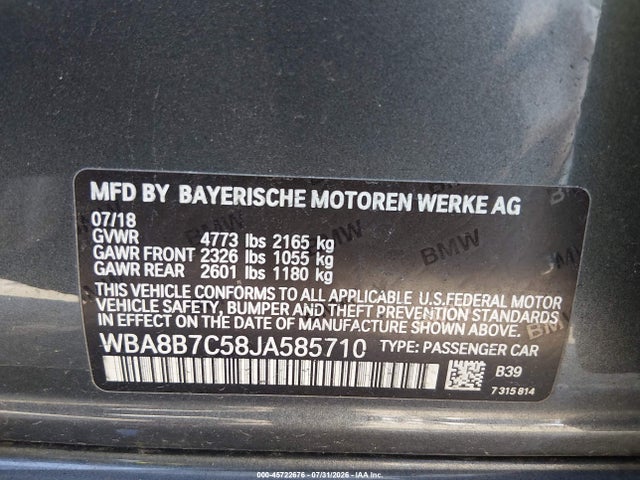 Aukcja sprzedaży 2018 Bmw 340i Xdrive, vin: WBA8B7C58JA585710, numer aukcji: 45722676