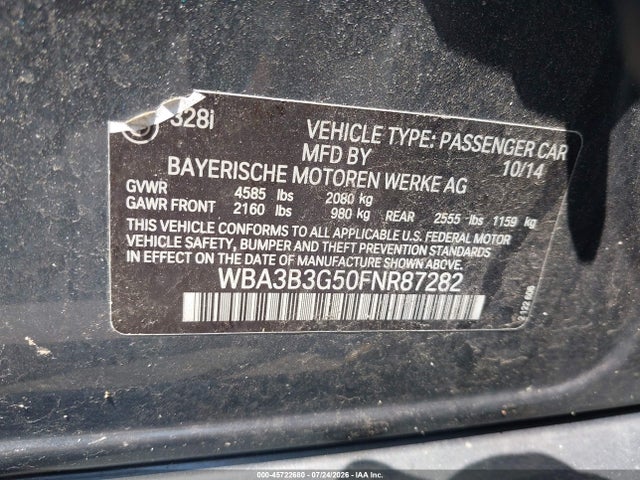 45722680 :رقم المزاد ، WBA3B3G50FNR87282 vin ، 2015 Bmw 328i Xdrive مزاد بيع