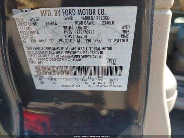 Aukcja sprzedaży 2009 Ford Escape Xlt, vin: 1FMCU93G79KC10400, numer aukcji: 45722684