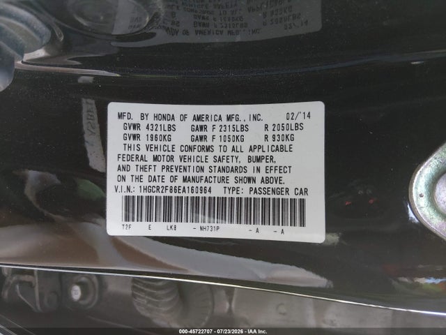 Honda Accord Ex-l 2014 1HGCR2F86EA160964 Image 9