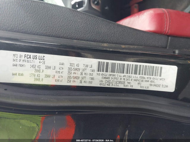 45722718 :رقم المزاد ، 1C4SDJCT1GC385635 vin ، 2016 Dodge Durango R/t مزاد بيع