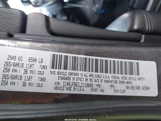 1C4RJFBG1LC110043 Jeep Grand Cherokee Limited 4x4
