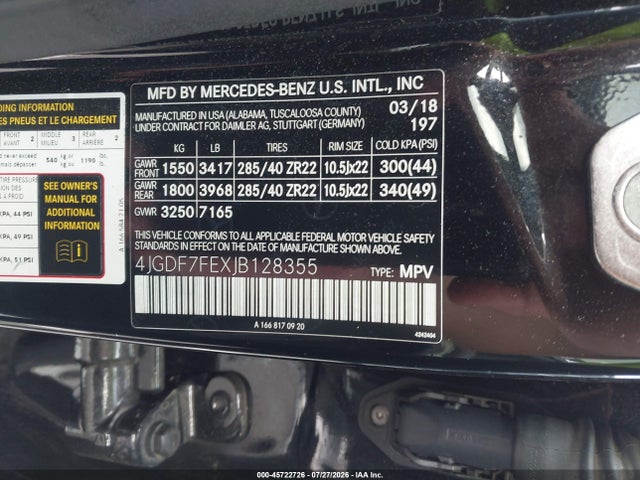 Продажа на аукционе авто 2018 Mercedes-benz Amg Gls 63 4matic, vin: 4JGDF7FEXJB128355, номер лота: 45722726