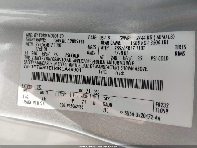 Ford Ranger Xlt 2019 1FTER1EH4KLA49901 Image 9