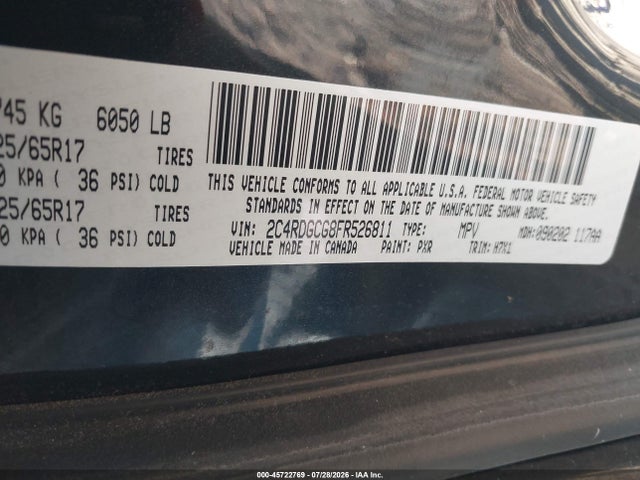 Aukcja sprzedaży 2015 Dodge Grand Caravan Sxt, vin: 2C4RDGCG8FR526811, numer aukcji: 45722769