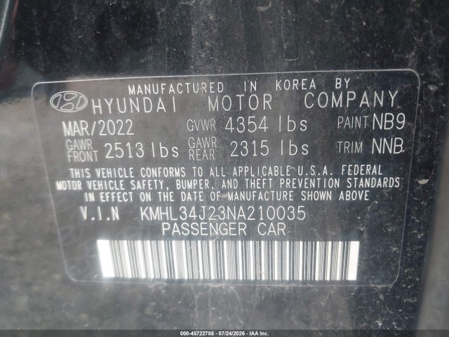 Продажа на аукционе авто 2022 Hyundai Sonata Limited, vin: KMHL34J23NA210035, номер лота: 45722788