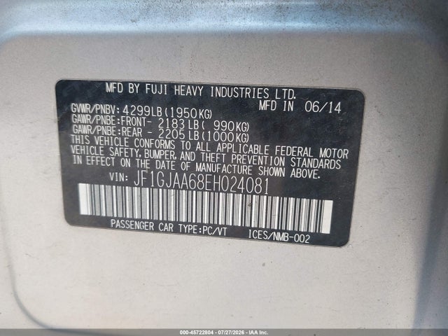 JF1GJAA68EH024081 Subaru Impreza 2.0i