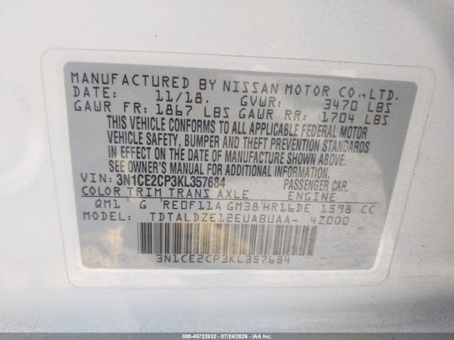 Nissan Versa Note Sv 2019 3N1CE2CP3KL357684 Image 9