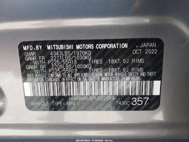 Продаж на аукціоні авто 2023 Mitsubishi Outlander Sport 2.0 Es Awc/2.0 Le Awc/2.0 Ralliart Awc/2.0 S Awc/2.0 Se Awc, vin: JA4ARUAU5PU002519, номер лоту: 45722834