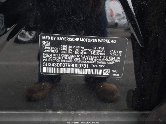 Auction sale of the 2024 Bmw X3 Sdrive30i, vin: 5UX43DP07R9U00781, lot number: 45722860