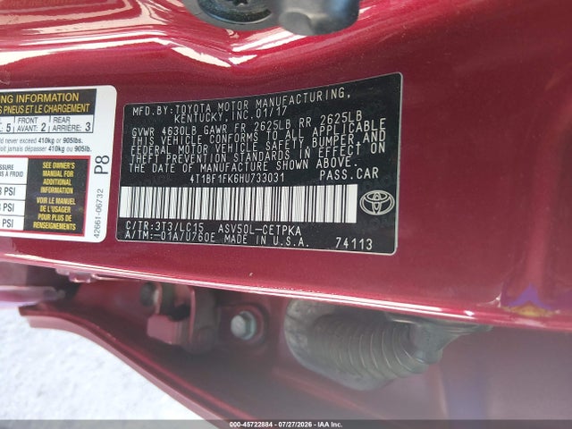 45722884 :رقم المزاد ، 4T1BF1FK6HU733031 vin ، 2017 Toyota Camry Xse مزاد بيع
