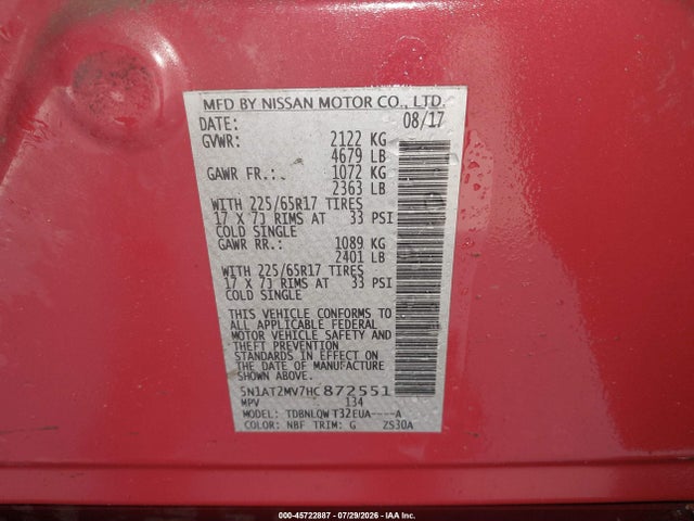 Nissan ROGUE SV 2017 5N1AT2MV7HC872551 Image 9