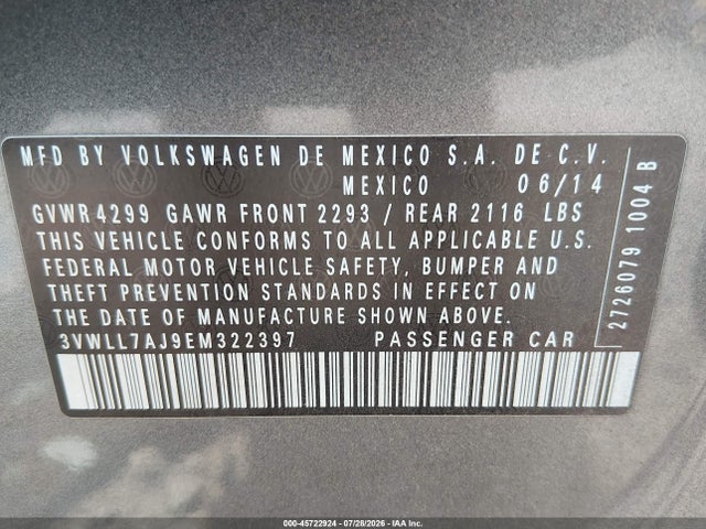 Продаж на аукціоні авто 2014 Volkswagen Jetta 2.0l Tdi Value Edition, vin: 3VWLL7AJ9EM322397, номер лоту: 45722924