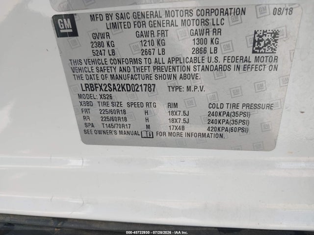 Продаж на аукціоні авто 2019 Buick Envision Awd Essence, vin: LRBFX2SA2KD021787, номер лоту: 45722930