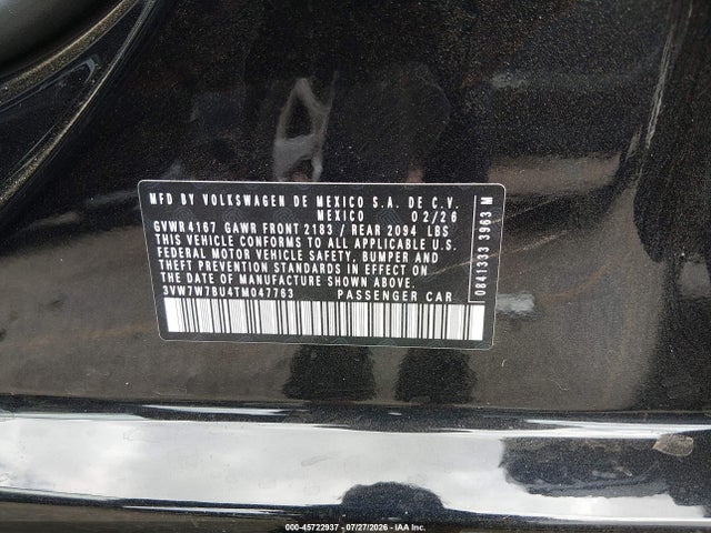 Продаж на аукціоні авто 2026 Volkswagen Jetta Se, vin: 3VW7W7BU4TM047763, номер лоту: 45722937