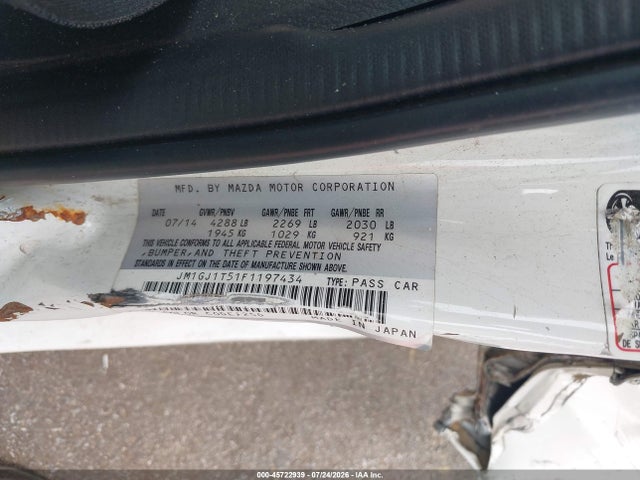 45722939 :رقم المزاد ، JM1GJ1T51F1197434 vin ، 2015 Mazda Mazda6 I Touring مزاد بيع