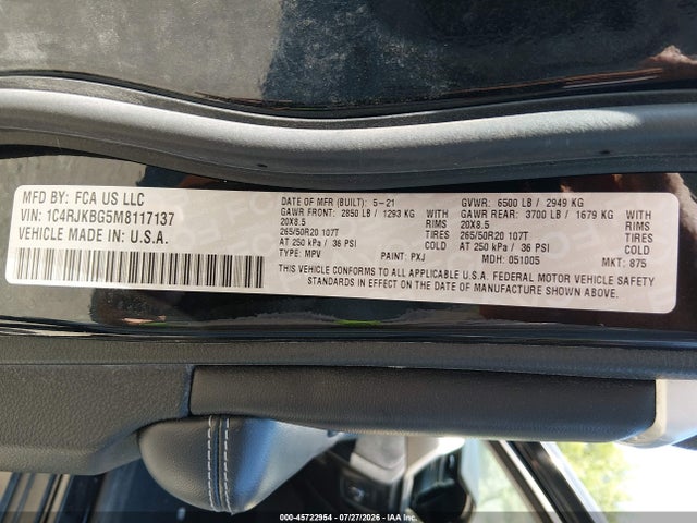 Продаж на аукціоні авто 2021 Jeep Grand Cherokee L Limited 4x4, vin: 1C4RJKBG5M8117137, номер лоту: 45722954