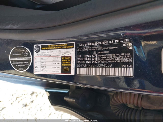 45722958 :رقم المزاد ، 55SWF4KB3FU094558 vin ، 2015 Mercedes-benz C 300 4matic مزاد بيع