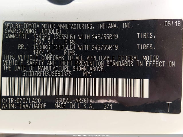 Toyota Highlander Limited Platinum 2018 5TDDZRFH3JS880375 Image 9