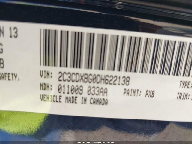 45722973 :رقم المزاد ، 2C3CDXBG0DH622138 vin ، 2013 Dodge Charger Se مزاد بيع