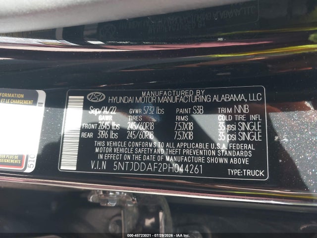 Aukcja sprzedaży 2023 Hyundai Santa Cruz Sel Premium, vin: 5NTJDDAF2PH044261, numer aukcji: 45723021