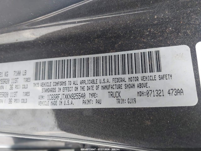 RAM 1500 Laramie 2019 1C6SRFJTXKN925540 Image 9
