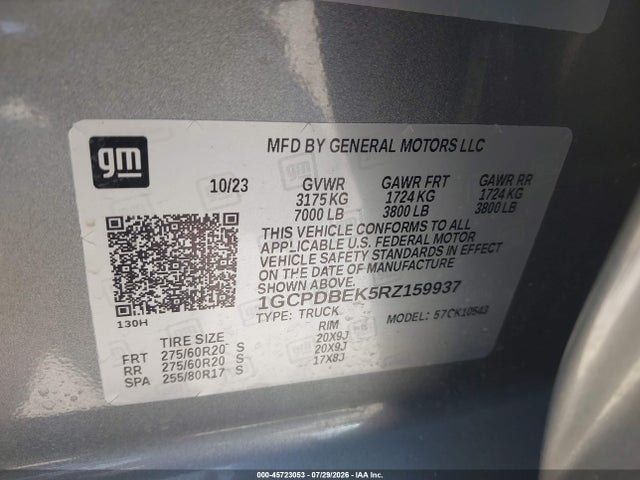 Продажа на аукционе авто 2024 Chevrolet Silverado 1500 4wd  Short Bed Custom, vin: 1GCPDBEK5RZ159937, номер лота: 45723053