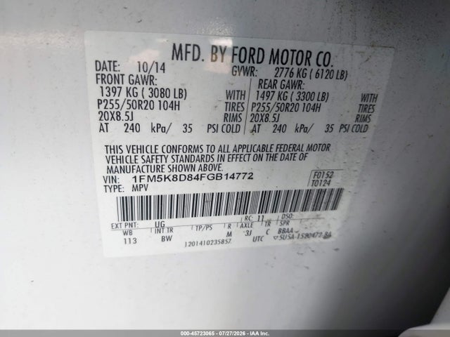 Ford EXPLORER XLT 2015 1FM5K8D84FGB14772 Image 9