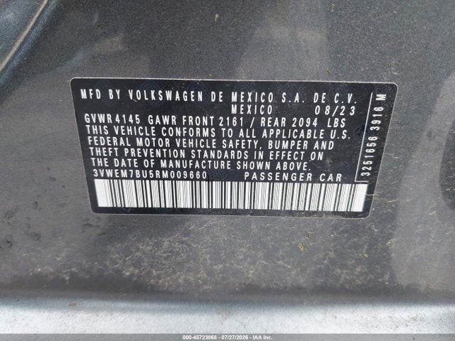 2024 Volkswagen Jetta 1.5t Se მანქანა იყიდება აუქციონზე, vin: 3VWEM7BU5RM009660, აუქციონის ნომერი: 45723068