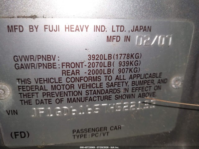 Продажа на аукционе авто 2007 Subaru Impreza 2.5i, vin: JF1GD61657H522133, номер лота: 45723069