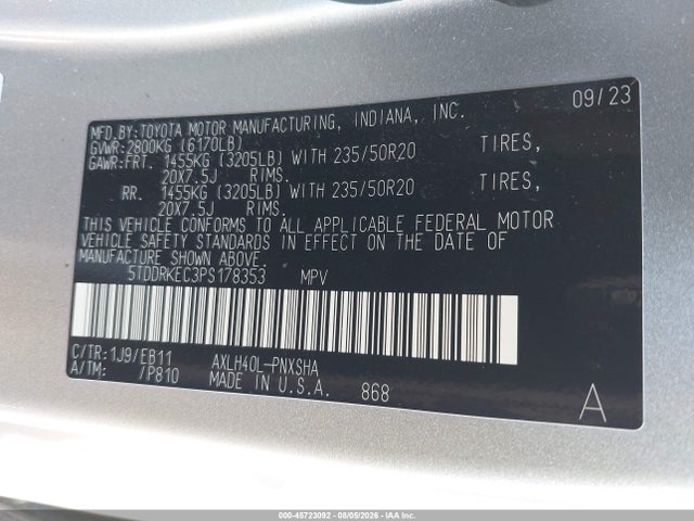 2023 Toyota Sienna Xse მანქანა იყიდება აუქციონზე, vin: 5TDDRKEC3PS178353, აუქციონის ნომერი: 45723092